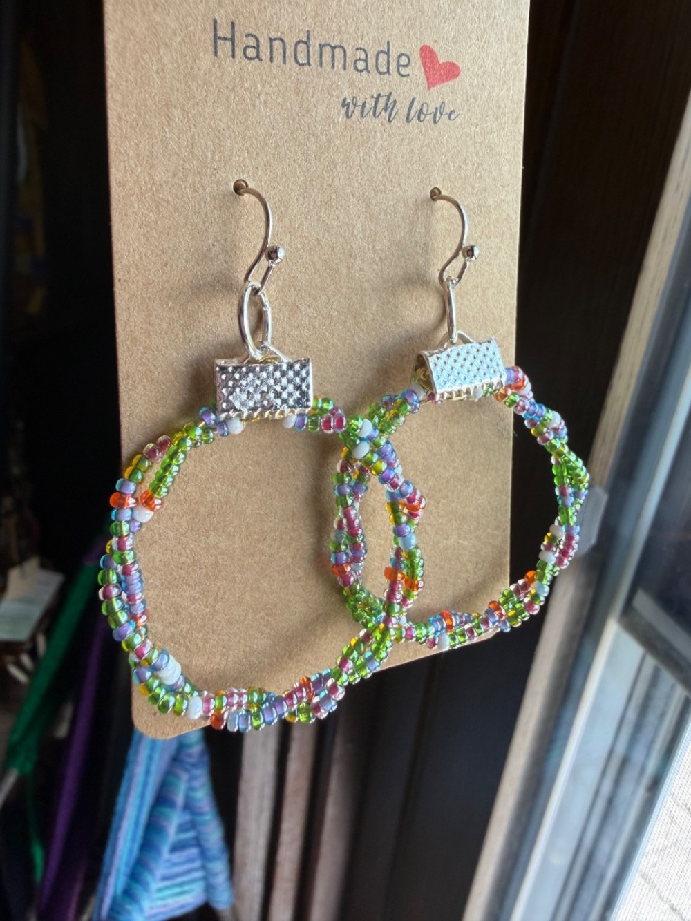 Handmade Multicolor Beaded Hoop Earrings